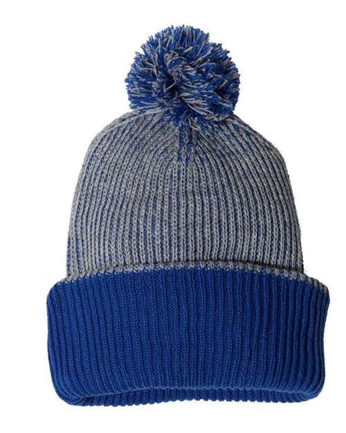 ""Sportsman SP70 12" Speckled Pom-Pom Cuffed Beanie" #color_Heather Grey/ Royal"