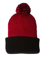 ""Sportsman SP70 12" Speckled Pom-Pom Cuffed Beanie" #color_Red/ Black"
