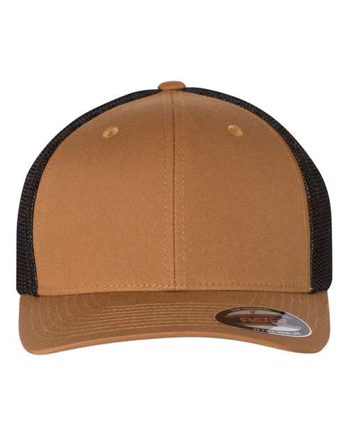 Flexfit 6511 Adult 6-Panel Trucker Hat #color_CARAMEL/ BLACK