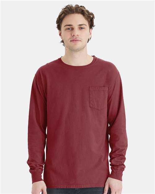 ComfortWash by Hanes GDH250 Unisex Garment-Dyed Long-Sleeve T-Shirt with Pocket #color_CAYENNE
