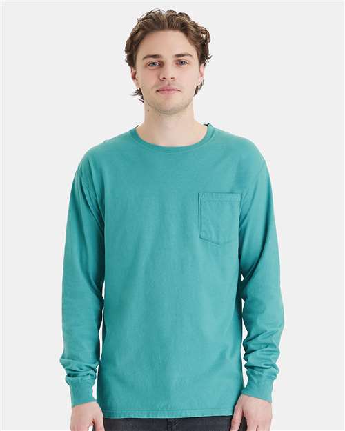 ComfortWash by Hanes GDH250 Unisex Garment-Dyed Long-Sleeve T-Shirt with Pocket #color_SPANISH MOSS