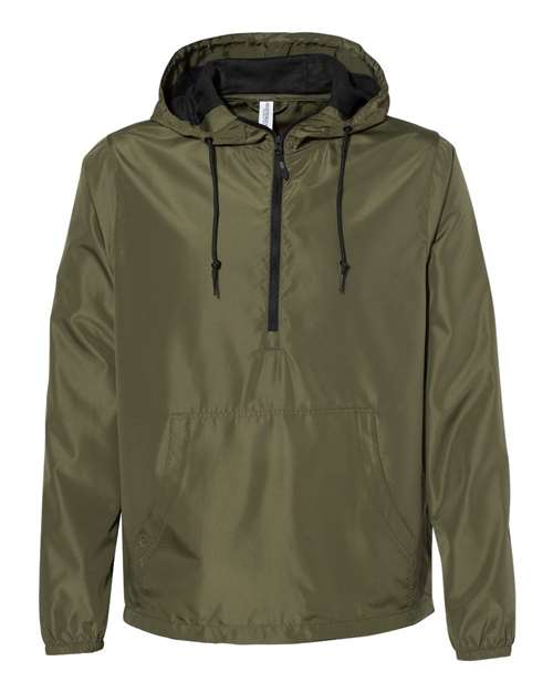 Independent Trading Co. EXP54LWP Lightweight Quarter-Zip Windbreaker Pullover Jacket #color_Army/ Black Zipper