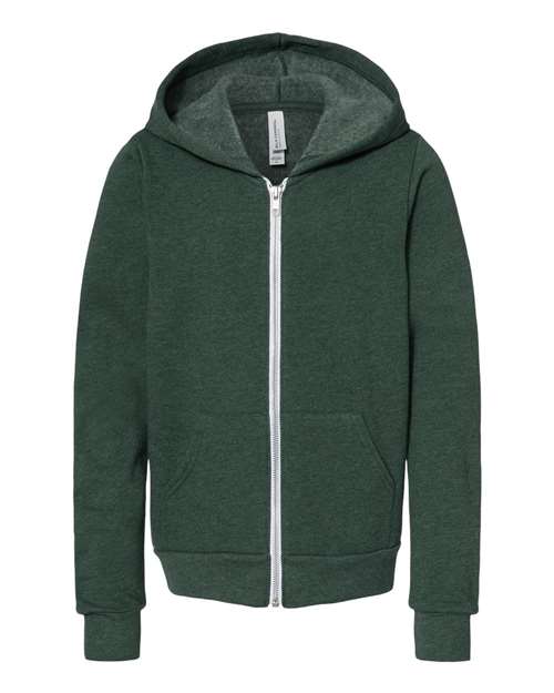 Bella + Canvas 3739Y Youth Sponge Fleece Full-Zip Hooded Sweatshirt #color_HEATHER FOREST