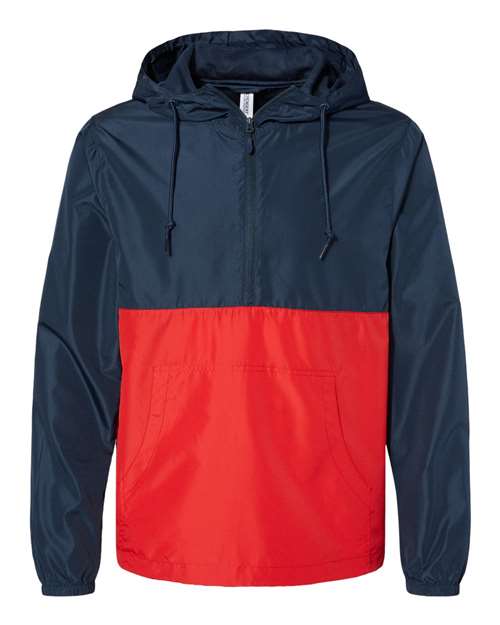 Independent Trading Co. EXP54LWP Lightweight Quarter-Zip Windbreaker Pullover Jacket #color_Classic Navy/ Red