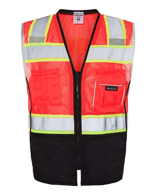 Kishigo 1515-1516 Premium Black Series Black Bottom Class 2 Vest #color_Fluorescent Red (1715)
