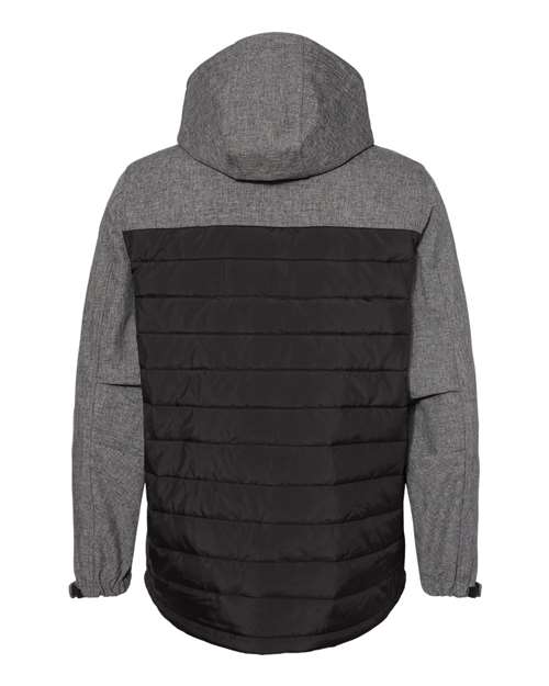 Dri Duck 5324 Men's Pinnacle Puffer Body Softshell Hooded Jacket #color_BLACK HTHR/ BLK