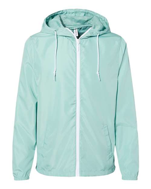 Independent Trading Co. EXP54LWZ Lightweight Windbreaker Full-Zip Jacket #color_Aqua/ White Zipper