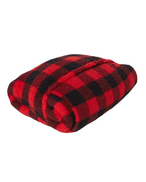 J America JA8449 Adult Epic Sherpa Blanket #color_RED/ BLK BUFFALO