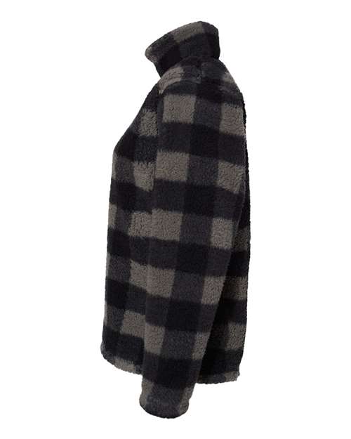 J America JA8451 Ladies' Epic Sherpa 1/4 Zip #color_BLK/ CHAR BUFLO