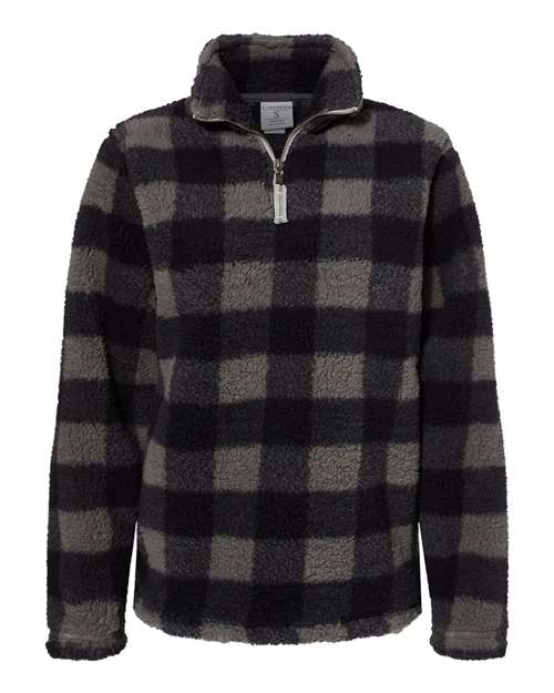 J America JA8451 Ladies' Epic Sherpa 1/4 Zip #color_BLK/ CHAR BUFLO