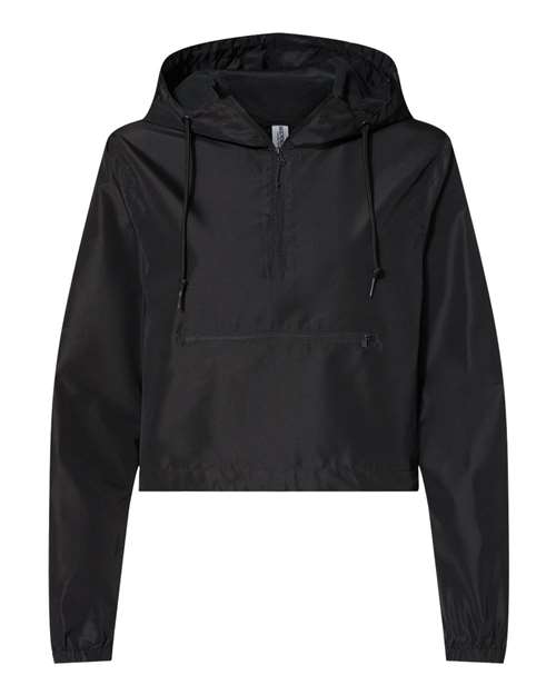 Independent Trading Co. EXP64CRP Women's Lightweight Quarter-Zip Pullover Crop Windbreaker #color_Black