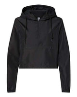 Independent Trading Co. EXP64CRP Women's Lightweight Quarter-Zip Pullover Crop Windbreaker #color_Black