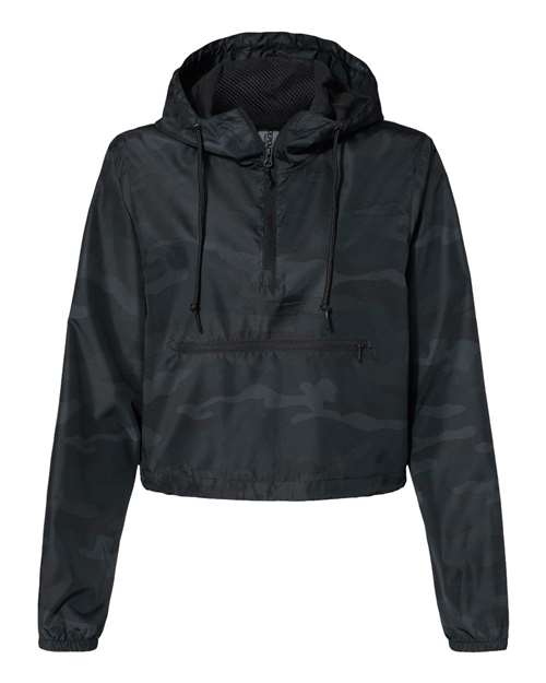 Independent Trading Co. EXP64CRP Women's Lightweight Quarter-Zip Pullover Crop Windbreaker #color_Black Camo