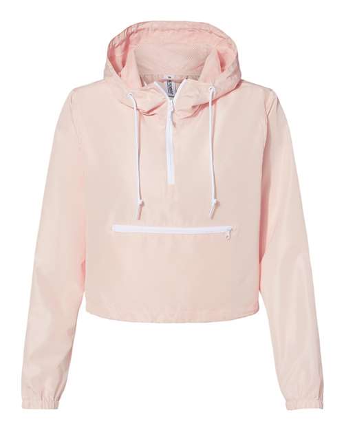 Independent Trading Co. EXP64CRP Women's Lightweight Quarter-Zip Pullover Crop Windbreaker #color_Blush/ White Zipper