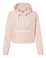Independent Trading Co. EXP64CRP Women's Lightweight Quarter-Zip Pullover Crop Windbreaker #color_Blush/ White Zipper