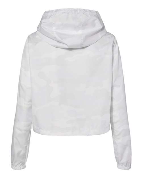 Independent Trading Co. EXP64CRP Women's Lightweight Quarter-Zip Pullover Crop Windbreaker #color_White Camo
