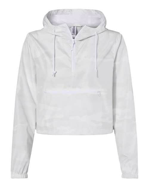 Independent Trading Co. EXP64CRP Women's Lightweight Quarter-Zip Pullover Crop Windbreaker #color_White Camo