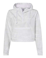 Independent Trading Co. EXP64CRP Women's Lightweight Quarter-Zip Pullover Crop Windbreaker #color_White Camo