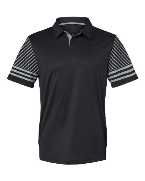 Adidas A490 Striped Sleeve Polo #color_Black/ Grey Three