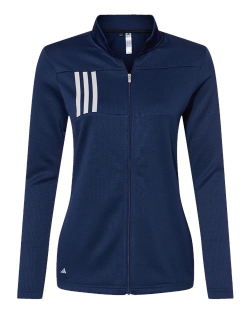 Adidas A483 Women's 3-Stripes Double Knit Full-Zip #color_Team Navy Blue/ Grey Two