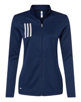 Adidas A483 Women's 3-Stripes Double Knit Full-Zip #color_Team Navy Blue/ Grey Two