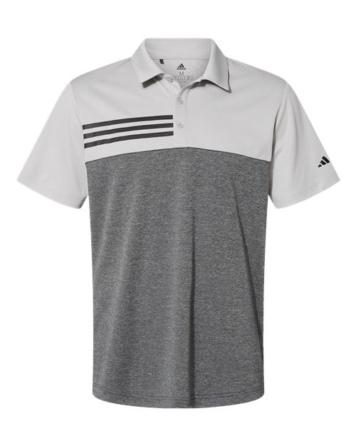 Adidas A508 Heathered Colorblocked 3-Stripes Polo #color_Grey Two Heather/ Black Heather