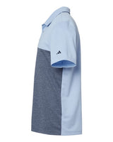 Adidas A508 Heathered Colorblocked 3-Stripes Polo #color_Glow Blue Heather/ Collegiate Navy Heather