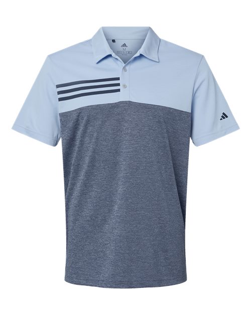 Adidas A508 Heathered Colorblocked 3-Stripes Polo #color_Glow Blue Heather/ Collegiate Navy Heather