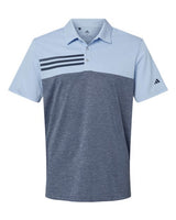 Adidas A508 Heathered Colorblocked 3-Stripes Polo #color_Glow Blue Heather/ Collegiate Navy Heather