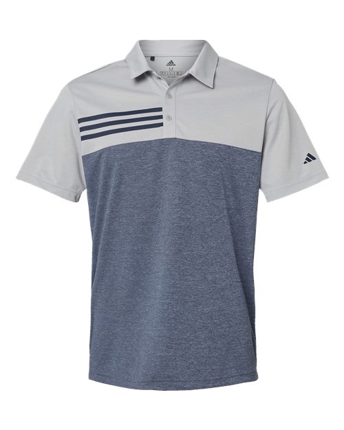 Adidas A508 Heathered Colorblocked 3-Stripes Polo #color_Grey Two Heather/ Collegiate Navy Heather