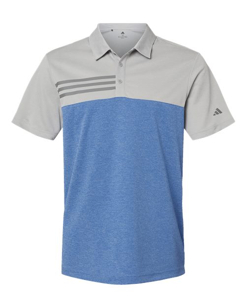 Adidas A508 Heathered Colorblocked 3-Stripes Polo #color_Grey Two Heather/ Collegiate Royal Heather