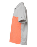 Adidas A508 Heathered Colorblocked 3-Stripes Polo #color_Grey Two Heather/ Hi-Res Coral Heather