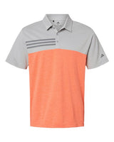 Adidas A508 Heathered Colorblocked 3-Stripes Polo #color_Grey Two Heather/ Hi-Res Coral Heather