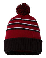 Richardson 134 Pom Cuffed Beanie #color_Cardinal/ Black/ White