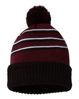 Richardson 134 Pom Cuffed Beanie #color_Maroon/ Black/ White