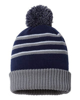 Richardson 134 Pom Cuffed Beanie #color_Navy/ Grey/ White