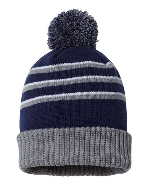 Richardson 134 Pom Cuffed Beanie #color_Navy/ Grey/ White