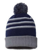 Richardson 134 Pom Cuffed Beanie #color_Navy/ Grey/ White