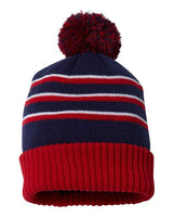 Richardson 134 Pom Cuffed Beanie #color_Navy/ Red/ White