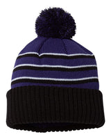 Richardson 134 Pom Cuffed Beanie #color_Purple/ Black/ White