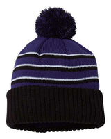 Richardson 134 Pom Cuffed Beanie #color_Purple/ Black/ White
