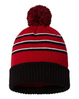 Richardson 134 Pom Cuffed Beanie #color_Red/ Black/ White