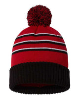 Richardson 134 Pom Cuffed Beanie #color_Red/ Black/ White
