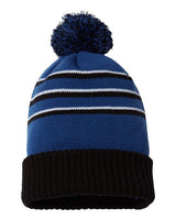 Richardson 134 Pom Cuffed Beanie #color_Royal/ Black/ White