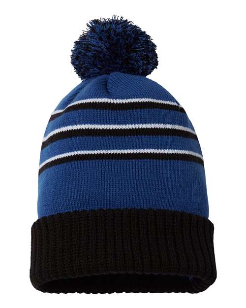 Richardson 134 Pom Cuffed Beanie #color_Royal/ Black/ White