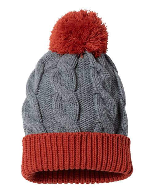 Richardson 141R Chunk Twist Cuffed Beanie #color_Heather Grey/ Rust