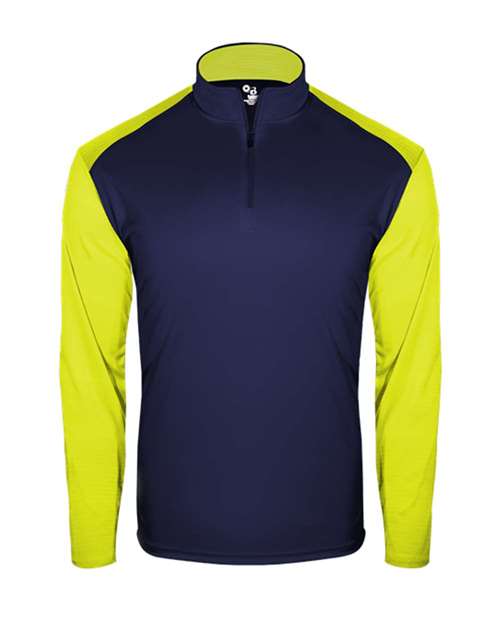 Badger 4231 Breakout Quarter-Zip Pullover #color_Navy/ Safety Yellow