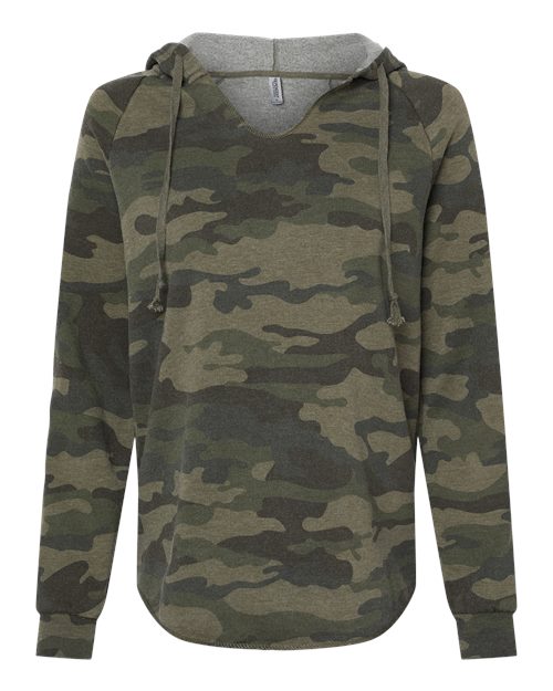 Independent Trading Co. PRM2500 Women’s Lightweight California Wave Wash Hooded Sweatshirt #color_Forest Camo Heather
