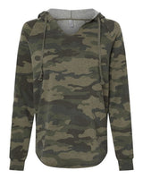 Independent Trading Co. PRM2500 Women’s Lightweight California Wave Wash Hooded Sweatshirt #color_Forest Camo Heather