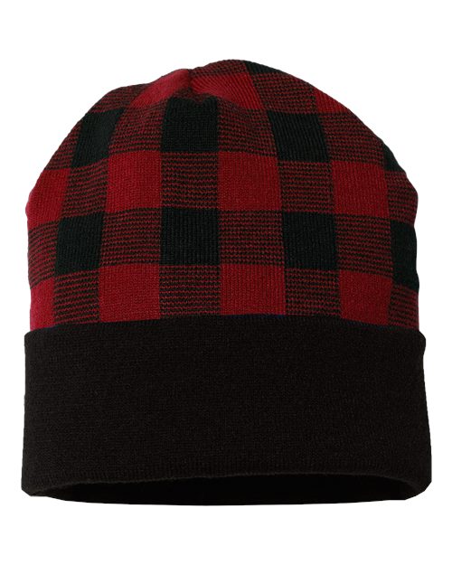 CAP AMERICA RKP12 USA-Made Plaid Beanie #color_Black/ True Red